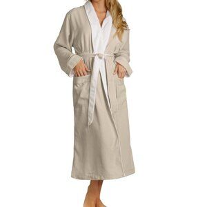 Plush Necessities Robe Unisex Size L Tan Luxury Spa Microfiber Cotton Terry